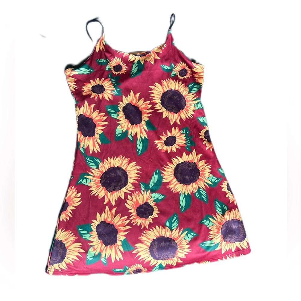 Red with Yellow sunflowers mini dress.